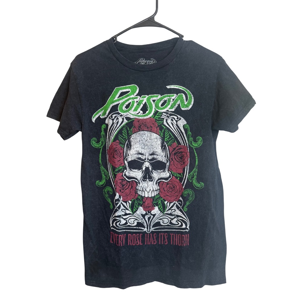 Poison Band T-Shirt Every Rose Has Its Thorn Skull Roses Graphic Black S Unisex